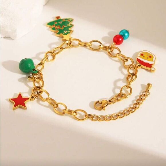 Christmas 🤶 Gold Charm Bracelet Q220 - Picture 5 of 6